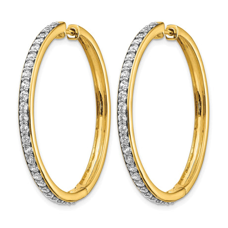 14k Yellow Gold Hoop Earrings with Round Cut White Diamonds, Classic Lightweight Design