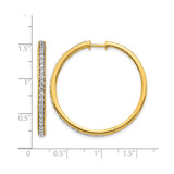 14k Yellow Gold Hoop Earrings with Round Cut White Diamonds, Classic Lightweight Design