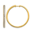 14k Yellow Gold Hoop Earrings with Round Cut White Diamonds, Classic Lightweight Design