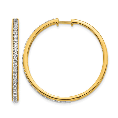 14k Yellow Gold Hoop Earrings with Round Cut White Diamonds, Classic Lightweight Design