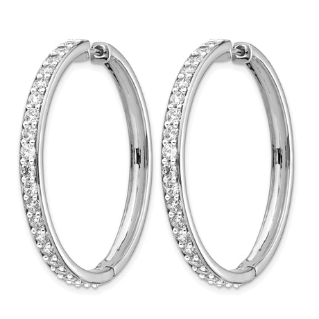 14k White Gold Diamond Hoop Earrings, Prong Set Round Design, Womens Fine Jewelry