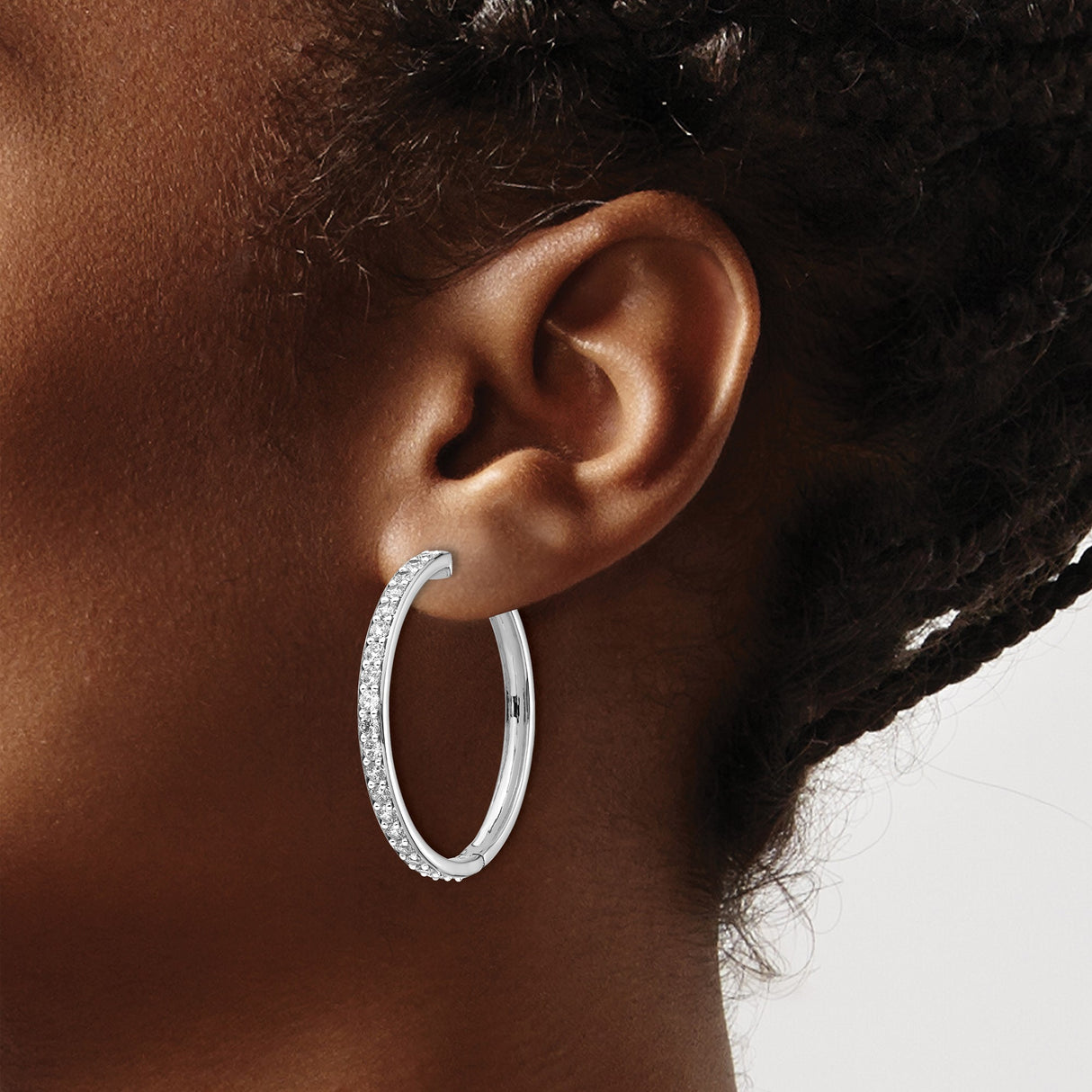 14k White Gold Diamond Hoop Earrings, Prong Set Round Design, Womens Fine Jewelry