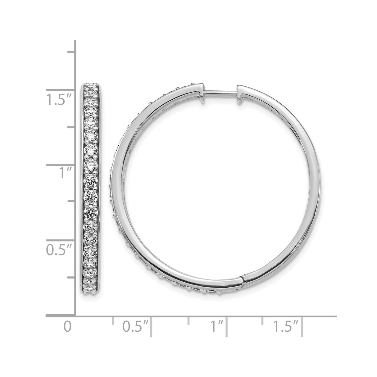 14k White Gold Diamond Hoop Earrings, Prong Set Round Design, Womens Fine Jewelry