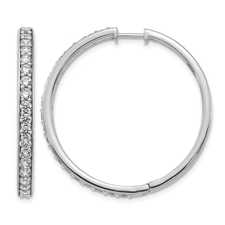 14k White Gold Diamond Hoop Earrings, Prong Set Round Design, Womens Fine Jewelry