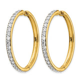 14k Yellow Gold Diamond Hoop Earrings with Round Cut White Diamonds, Classic Lightweight Style for Women