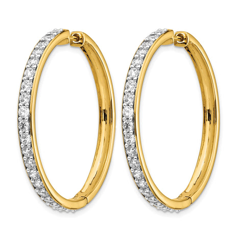 14k Yellow Gold Diamond Hoop Earrings with Round Cut White Diamonds, Classic Lightweight Style for Women