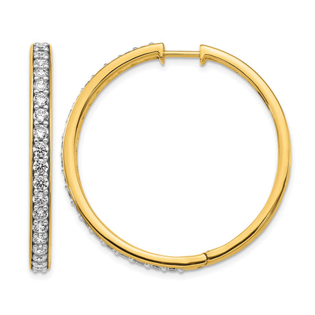14k Yellow Gold Diamond Hoop Earrings with Round Cut White Diamonds, Classic Lightweight Style for Women