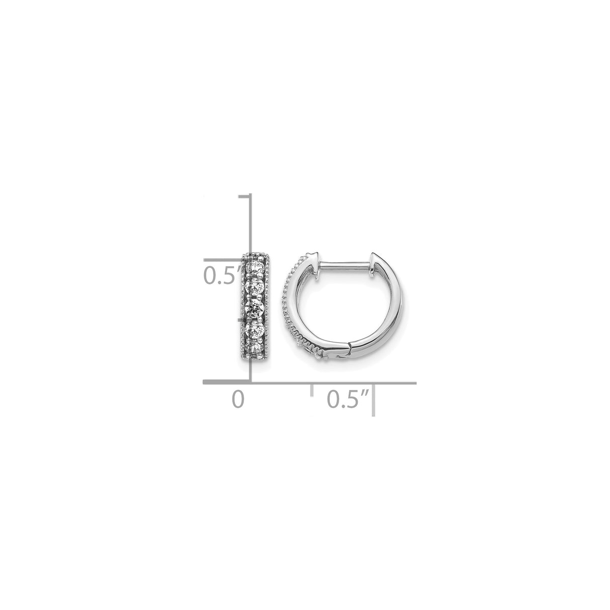 10k White Gold Diamond Huggie Hoop Earrings, Round Cut, Shared Prong Setting