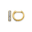 10k Yellow Gold Huggie Earrings with Round White Gemstones, Milgrain Edges, Channel Set Hoops