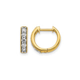 14k Yellow Gold Hoop Earrings with Diamond Accents, Channel Set Huggie Style with Milgrain Edge