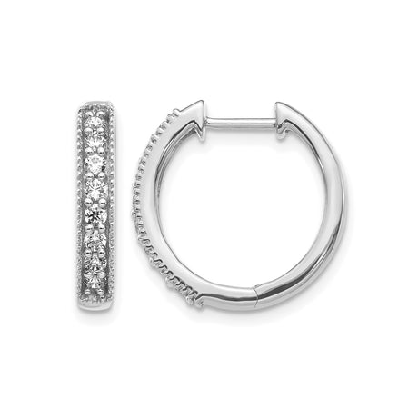 10k White Gold Diamond Hoop Earrings, Pave Setting with Milgrain Detail