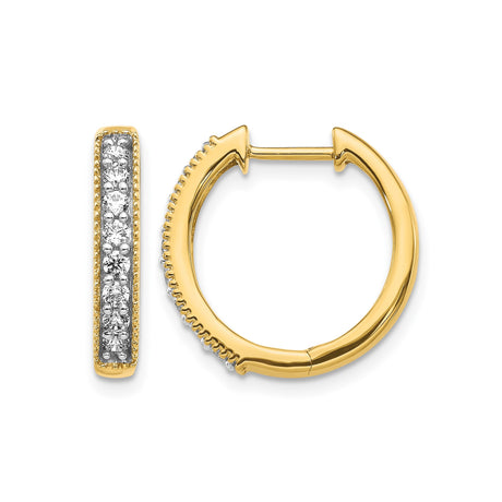 10k Yellow Gold Hoop Earrings with White Diamonds, Channel Set, Milgrain Detailing