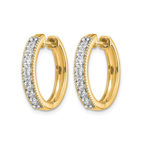 14k Yellow Gold Hoop Earrings with Diamond Pavé and Milgrain Detail