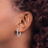 14k White Gold Hoop Earrings with Round Cut Diamonds in Pavé Setting