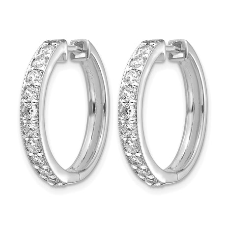 14k White Gold Hoop Earrings with Round Cut Diamonds and Milgrain Detail