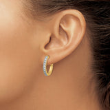 14k Yellow Gold Hoop Earrings with Round Cut Diamonds, Channel Set, Milgrain Edge