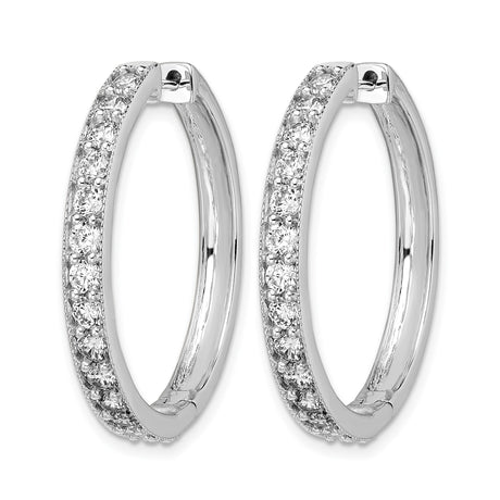 14k White Gold Hoop Earrings with Round Cut Diamonds, Classic Hinged Design for Women