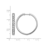 14k White Gold Hoop Earrings with Round Cut Diamonds, Classic Hinged Design for Women