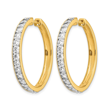 14k Yellow Gold Hoop Earrings with Round Cut Cubic Zirconia in Channel Setting