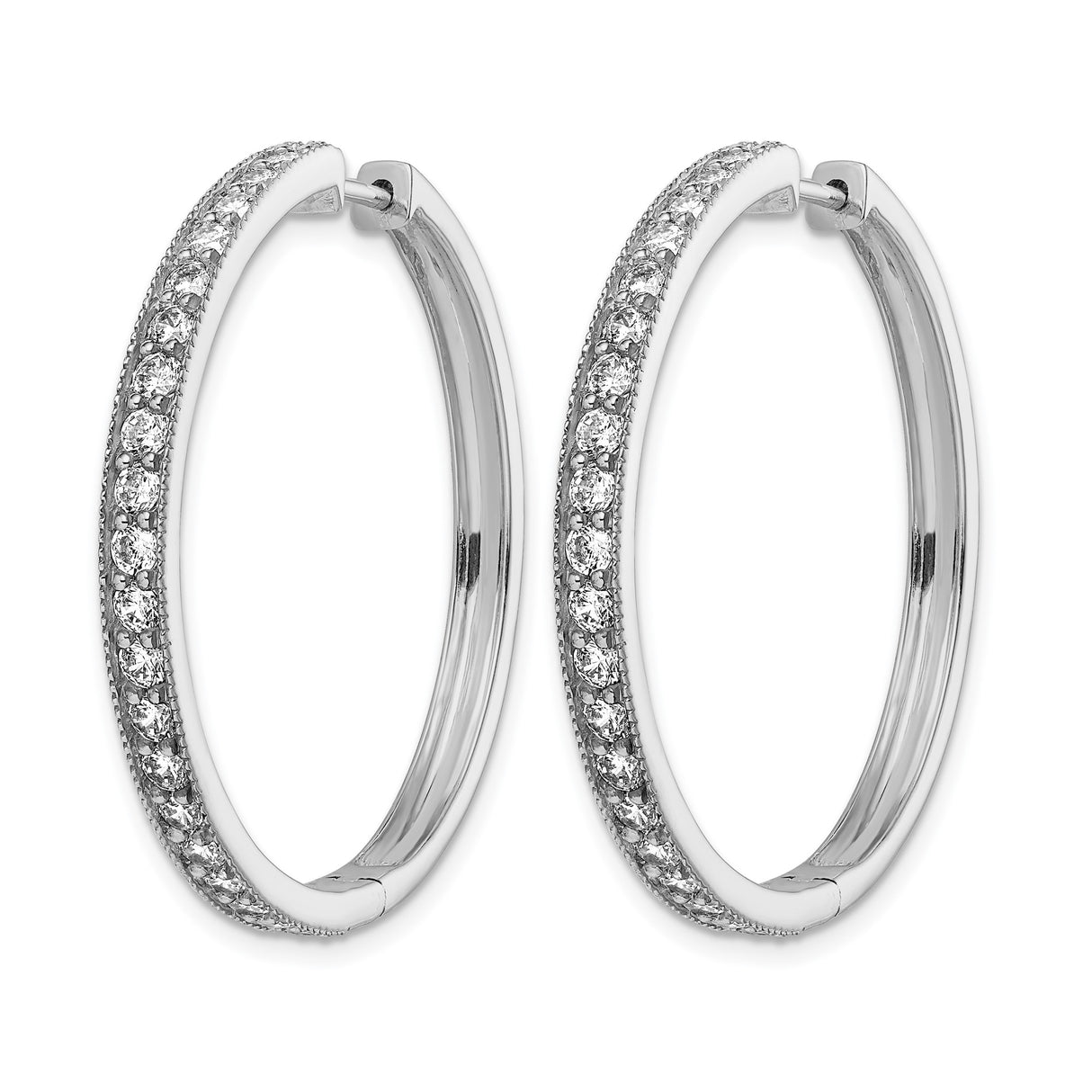 14k White Gold Diamond Hoop Earrings, Prong Set Classic Round Hoops for Women