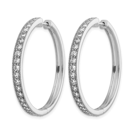 14k White Gold Diamond Hoop Earrings, Prong Set Classic Round Hoops for Women