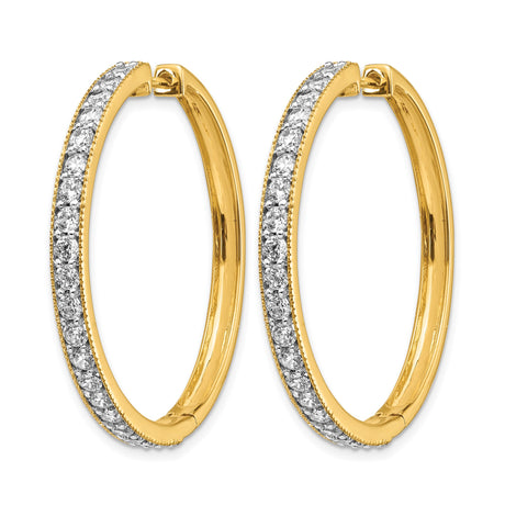 14k Yellow Gold Hoop Earrings with Round Cut Diamonds, Channel Set, Polished Finish, Medium Size