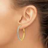 14k Yellow Gold Hoop Earrings with Round Cut Diamonds, Channel Set, Polished Finish, Medium Size