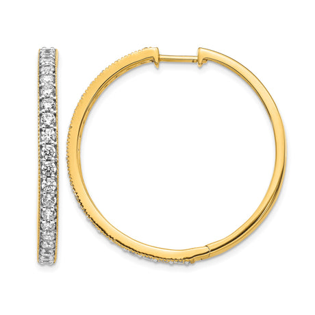 14k Yellow Gold Hoop Earrings with Round Cut Diamonds, Channel Set, Polished Finish, Medium Size