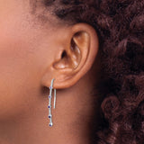 14k White Gold Threader Earrings with Amethyst Drops, Linear Modern Design for Women