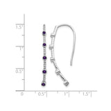 14k White Gold Threader Earrings with Amethyst Drops, Linear Modern Design for Women