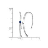 14k White Gold Drop Earrings with Blue Sapphire and Diamond Accents, Curved Design