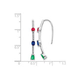 14k White Gold Linear Drop Earrings with Ruby, Emerald, Sapphire and Diamond Accents