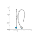 14k White Gold Threader Earrings with Swiss Blue Topaz and Diamond, Curved Modern Dangle Style