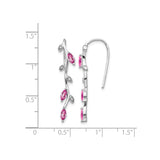 14k White Gold Vine Drop Earrings with Pink Sapphire, Diamond Accents, Leaf Motif
