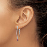 14k White Gold Threader Earrings with Sapphire Gradient, Vertical Bar Dangle Design for Women