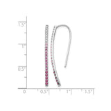 14k White Gold Threader Earrings with Sapphire Gradient, Vertical Bar Dangle Design for Women