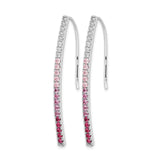 14k White Gold Threader Earrings with Pink and White Sapphire, Long Linear Drop Design