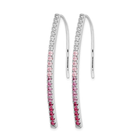 14k White Gold Threader Earrings with Pink and White Sapphire, Long Linear Drop Design