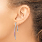 14k White Gold Threader Earrings with Pink and White Sapphire, Long Linear Drop Design