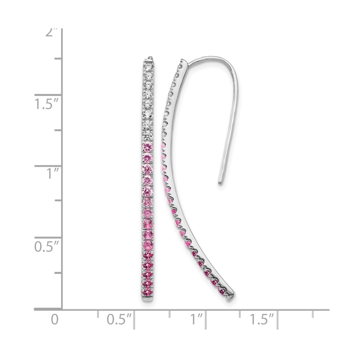 14k White Gold Threader Earrings with Pink and White Sapphire, Long Linear Drop Design