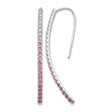 14k White Gold Threader Earrings with Pink and White Sapphire, Long Linear Drop Design