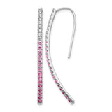 14k White Gold Threader Earrings with Pink and White Sapphire, Long Linear Drop Design