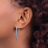 14k White Gold Threader Earrings with Blue and White Sapphires, Gradient Linear Drop Design