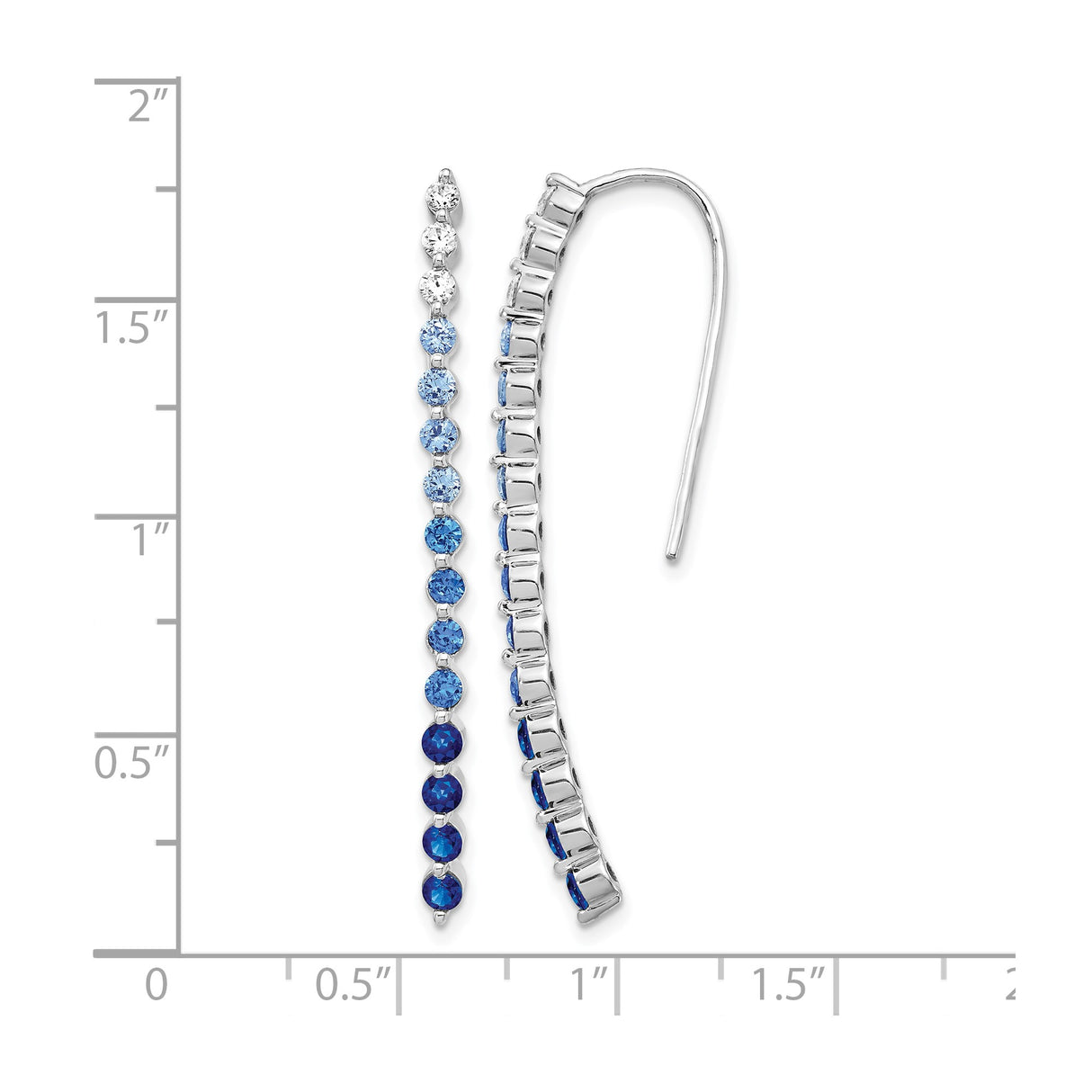 14k White Gold Threader Earrings with Sapphire, Long Linear Drop Design for Women
