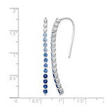 14k White Gold Threader Earrings with Sapphire, Long Linear Drop Design for Women