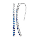 14k White Gold Threader Earrings with Sapphire, Long Linear Drop Design for Women
