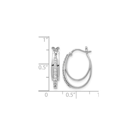 10k White Gold Hoop Earrings with Double Row Design, Round Cut Diamonds, Classic Style