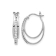 10k White Gold Hoop Earrings with Double Row Design, Round Cut Diamonds, Classic Style