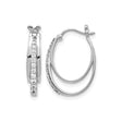 14k White Gold Oval Hoop Earrings with Round-Cut Diamonds, Modern Double Hoop Design