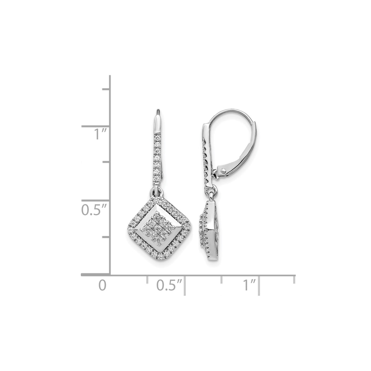 14k White Gold Drop Earrings with Diamond Cluster and Halo Accents